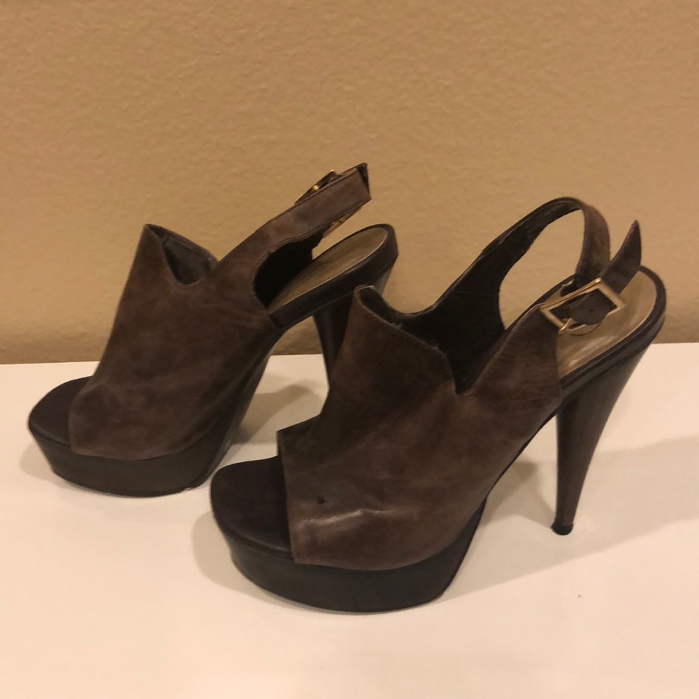 Brown leather platform heels